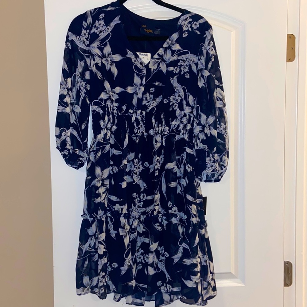 Navy, floral dress